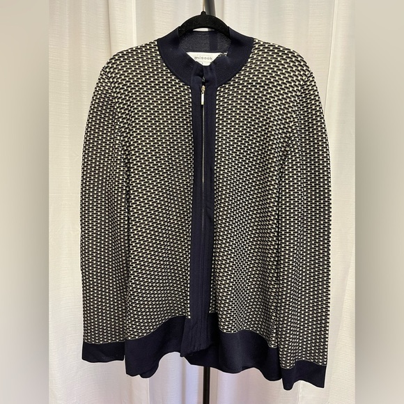 Misook full zip navy & beige top | size Large - Picture 1 of 6